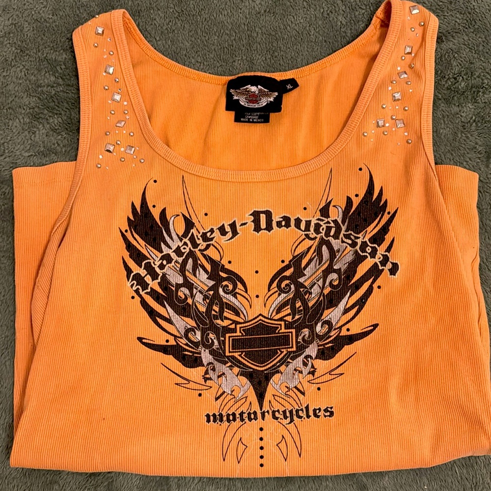 Harley Davidson Y2K studs and sequins logo tank